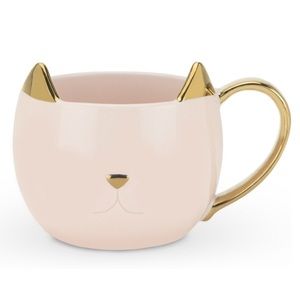 New Pinky Up Chloe Ceramic Cat Mug in pink with gold trim